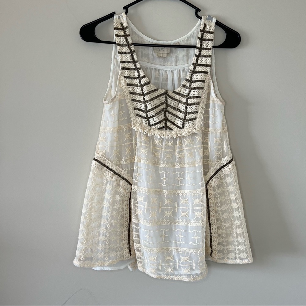 Anthropologie VanessaVirginia Tank Top Embroidered Blouse